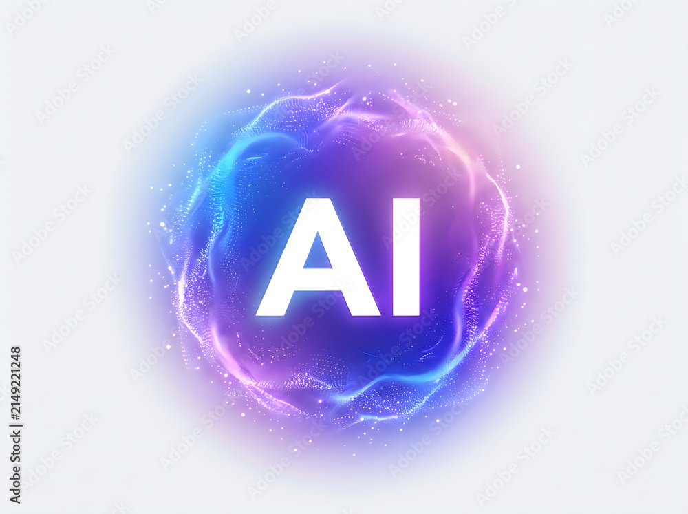 © Md - Artificial Intelligence AI Text Logo with Glowing Neon Circular Effect