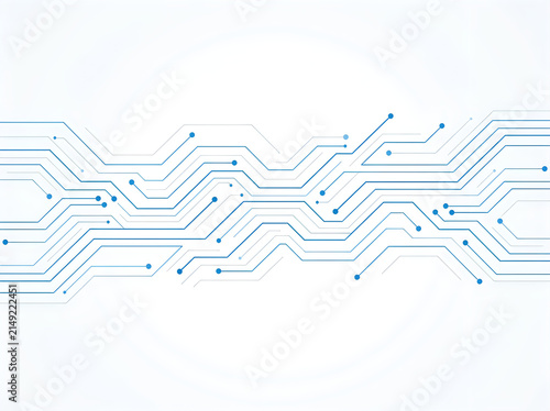 Abstract blue digital circuit board lines on white background