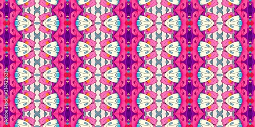 Fotografía Bold geometric repeating pattern with intricate symmetrical ornamental designs in deep purple, pink, and white