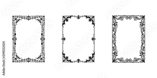 Set of Three Vintage Floral Decorative Rectangular Border Frames Isolated on White Background
