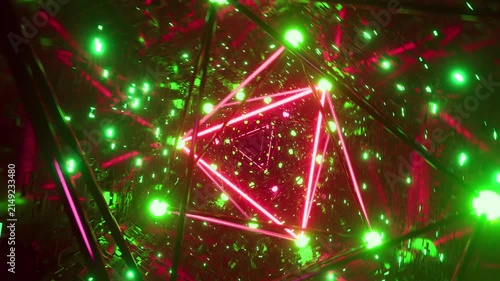 Abstract Neon Pink Triangle Sci Fi Tunnel VJ Loop Animation. Looped 3D rendering