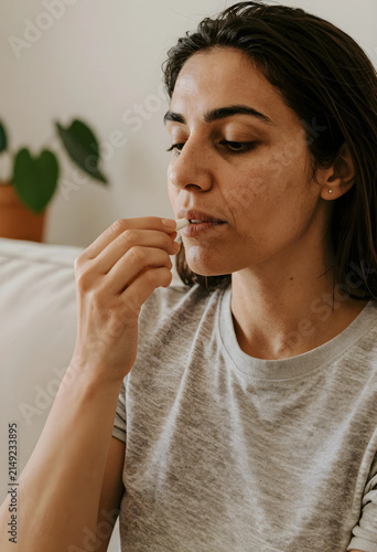 Young woman taking a white ...