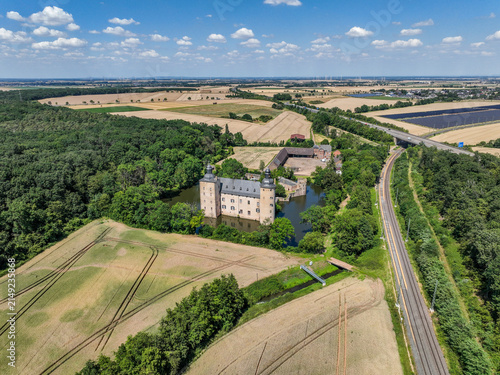 Aerial view, Veynau Castle, moated castle, Euskirchen district in North Rhine-Westphalia, Germany