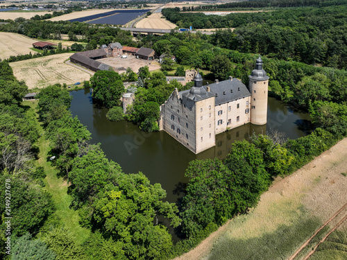 Aerial view, Veynau Castle, moated castle, Euskirchen district in North Rhine-Westphalia, Germany