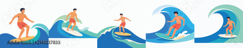 Photography Flat vector illustration of a man surfing in the summer