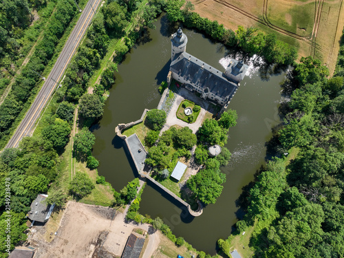 Aerial view, Veynau Castle, moated castle, Euskirchen district in North Rhine-Westphalia, Germany