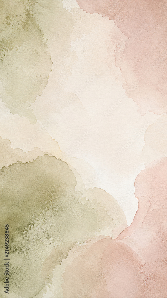 Fototapeta premium Abstract pastel watercolor background with soft pink and sage green washes.