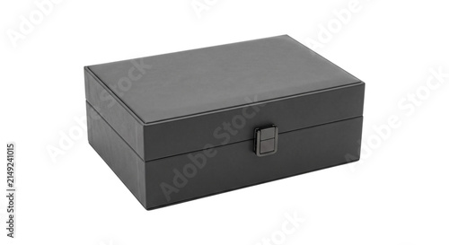 Rectangular watch presentation box with hinged lid, isolated on transparent background