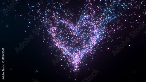 Abstract Glowing Heart Shape Formed by Sparkling Purple and Blue Particles
