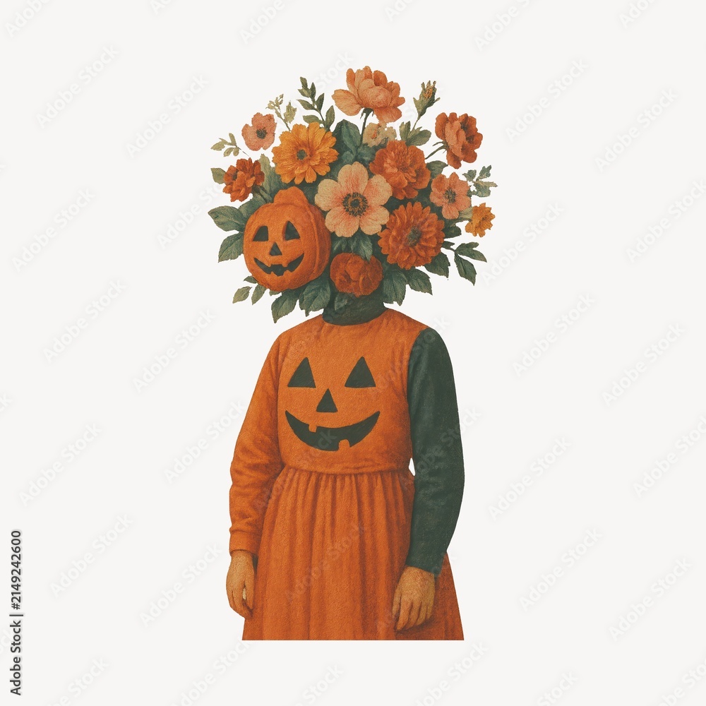 Fototapeta premium Surreal floral pumpkin head