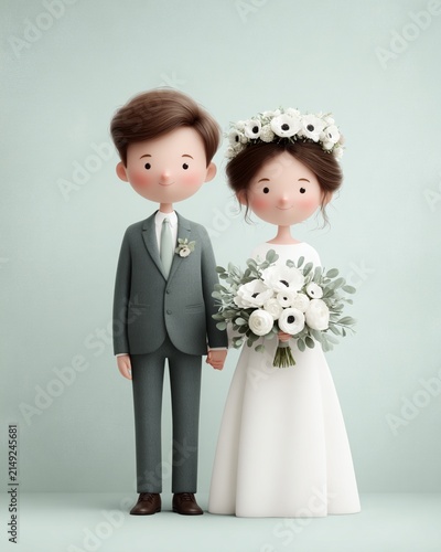 Romantic Wedding Couple Holding Hands Vector Illustration