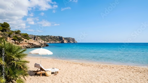 Scenic beach with clear blue water and sandy shoreline