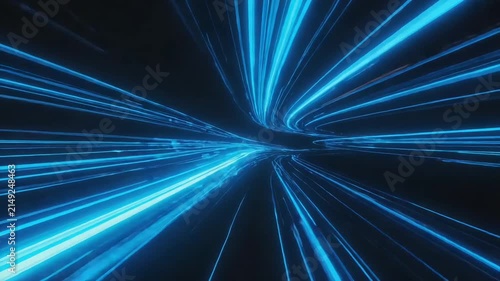 Blue light streaks radiating from a central point in space