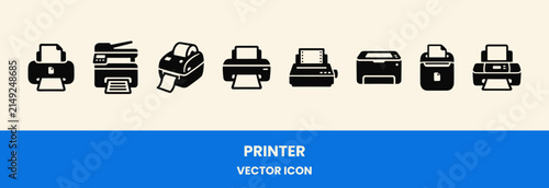 Foto Printer Icons Set Vector: Inkjet, Laser, Multi-function, and Label Printer Symbo