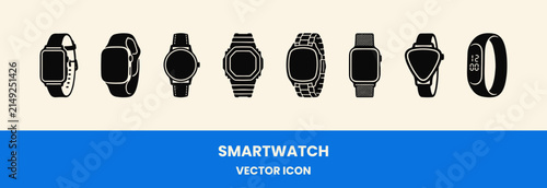 Set of digital smartwatch and fitness tracker vector icons isolated on background
