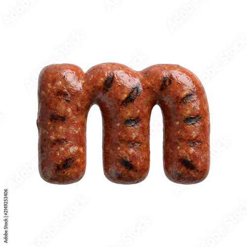 Merguez sausage letter M - Small Barbecue font isolated on white background. Perfect alphabet for creative illustrations related to Barbecue, Grilled meat, oriental cuisine...