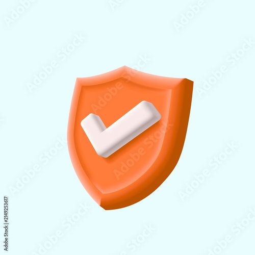 3D orange security shield icon with a white check mark for safety and protection