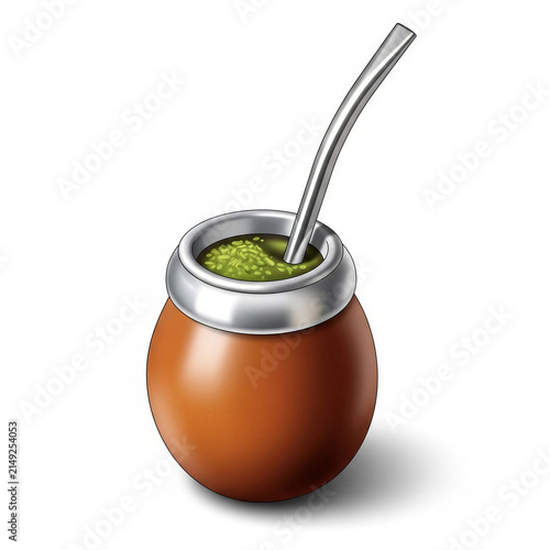 Yerba mate with straw in a traditional gourd container  