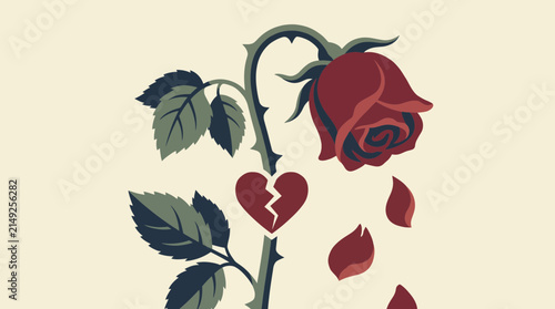 Quadro su tela Wilting Rose Flower Vector Illustration of Heartbreak