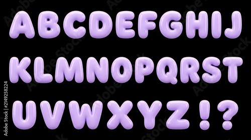 A complete set of english alphabet letters and punctuation marks rendered in a soft fluffy light purple texture on a black background