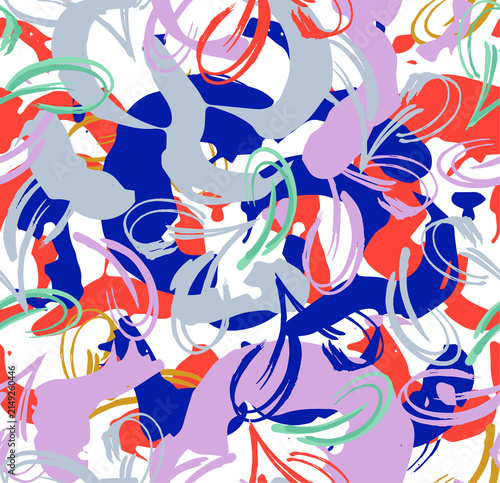 Abstract brush strokes in bold colors on a white background with energetic swirling lines for graphic design backgrounds