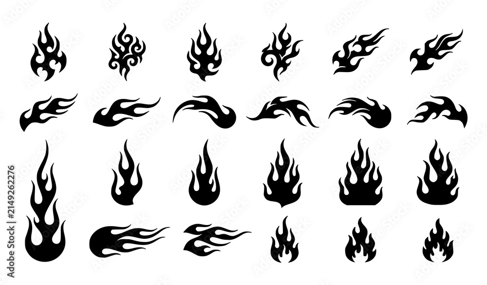 Obraz premium Collection of hot fire flame symbols tribal tattoo elements and racing speed decals vector