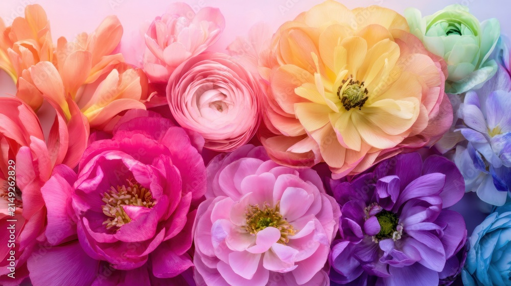 Fototapeta premium A vibrant arrangement of various flowers displaying a spectrum of colors and textures