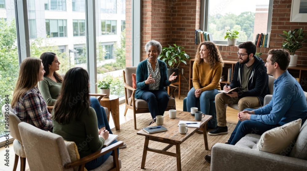 Obraz premium business people having a meeting in a cozy office setting with a diverse group discussing ideas, featuring partners and an architect in a collaborative environment