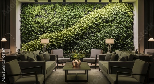 Sophisticated Indoor Living Wall With Modern Seating Area Ambiance