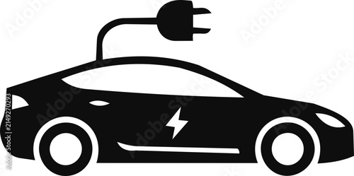 Simple electric car charging icon representing sustainable transportation, clean energy, battery-powered vehicles, and modern mobility for digital and print design