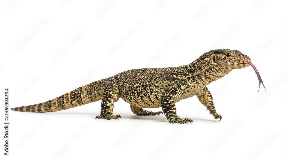 Fototapeta premium Crocodile Walking in Side View Isolated on White Background
