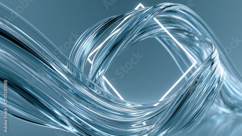 Abstract glass strands flowing around glowing shape
