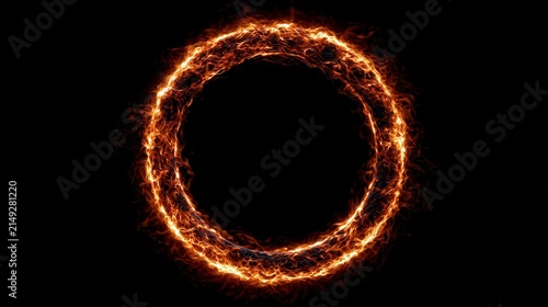 Burning fire ring on black background