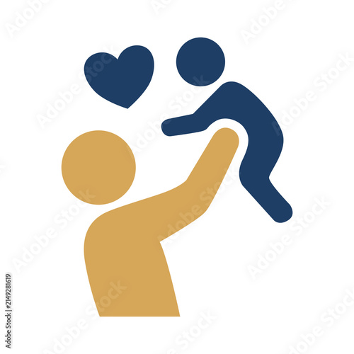 Father lifting up his child with a heart icon vector