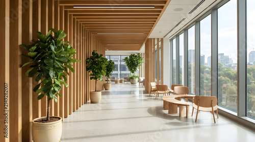 Biophilic lounge modern office isolated on clean surface for commercial business technology