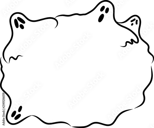 Ghost frame on transparent background. Hand drawn Halloween border. Spooky doodle design element.