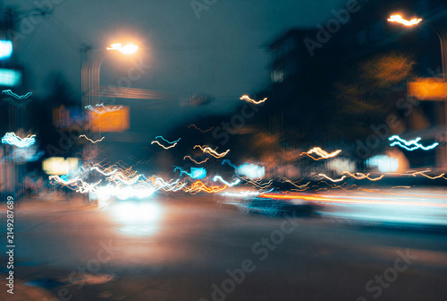 Dynamic Light Trails on a Busy City Street at Night