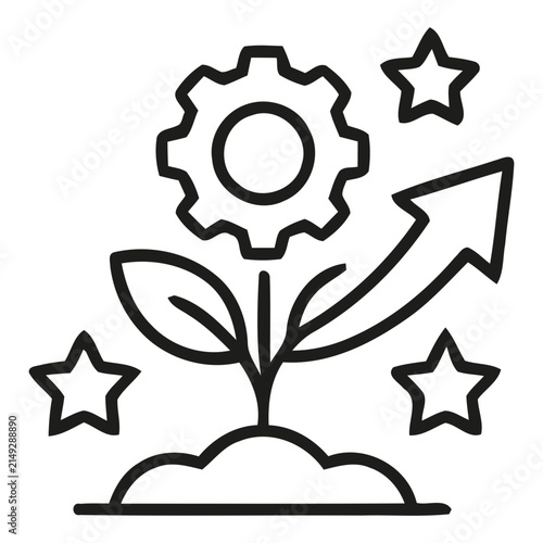 Business development concept showing plant seedling and growth arrow with stars business development investment strategy innovation progress economic corporate management planning marketing