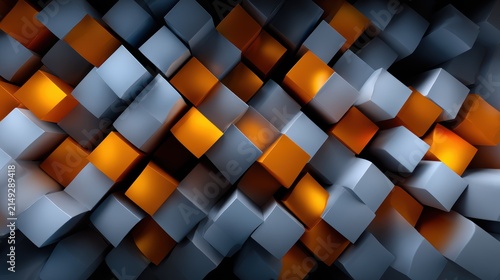 Abstract Geometric Background with Orange and Grey Cubes
