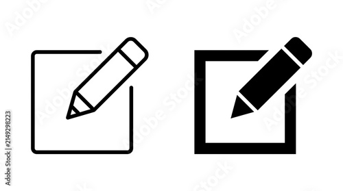 Edit and write icon set with pencil and square symbols