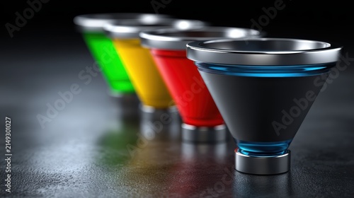 Sales Funnel Concept with Colorful Metal Cones