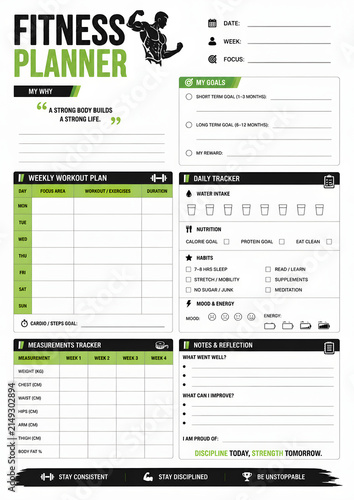 Fitness planner weekly workout and nutrition tracker isolated on a transparent background