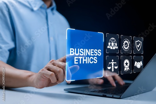 Business ethics and compliance concept. A person interact with digital interface 
