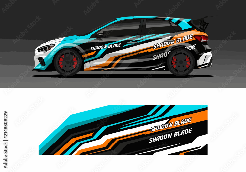 Fototapeta premium Dynamic sports car with vibrant racing decal design
