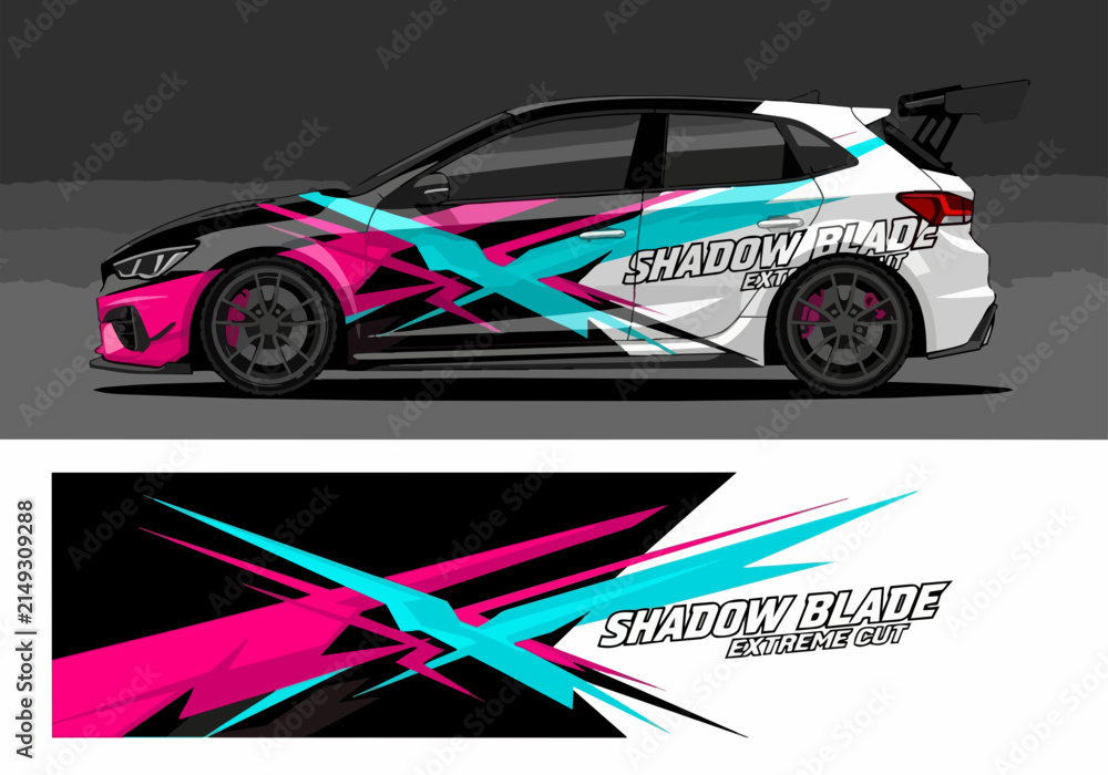 Fototapeta premium Custom car wrap with vibrant geometric design and decal