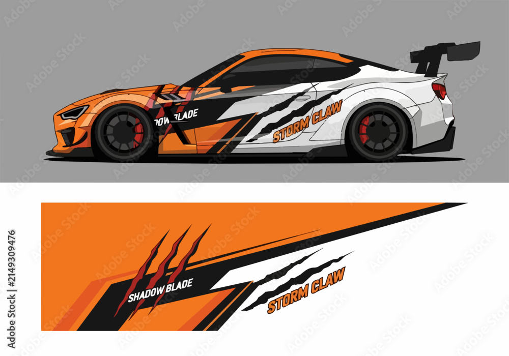 Naklejka premium Futuristic sports car with bold racing decal design