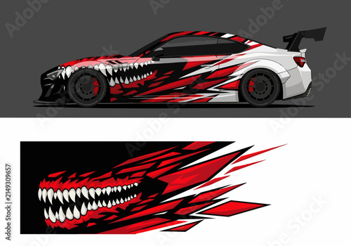 Red and Black Shark Mouth Car Wrap Design