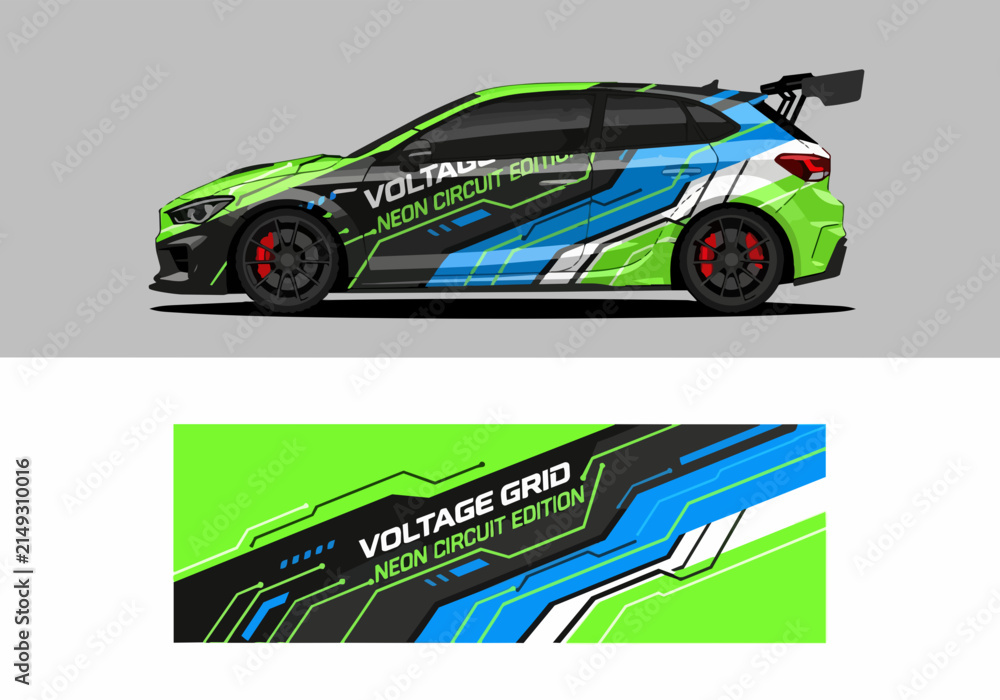 Fototapeta premium Neon Circuit Edition Sports Car with Voltage Grid Design