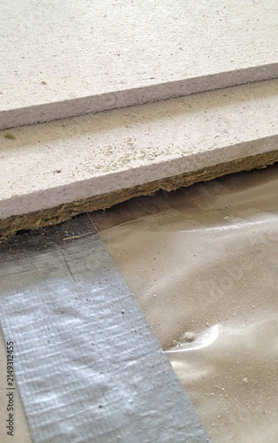 Bild auf Leinwand Close-up detail of layered construction materials including insulation panels an