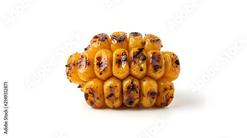 Close up of grilled corn kernel detail isolated on white background